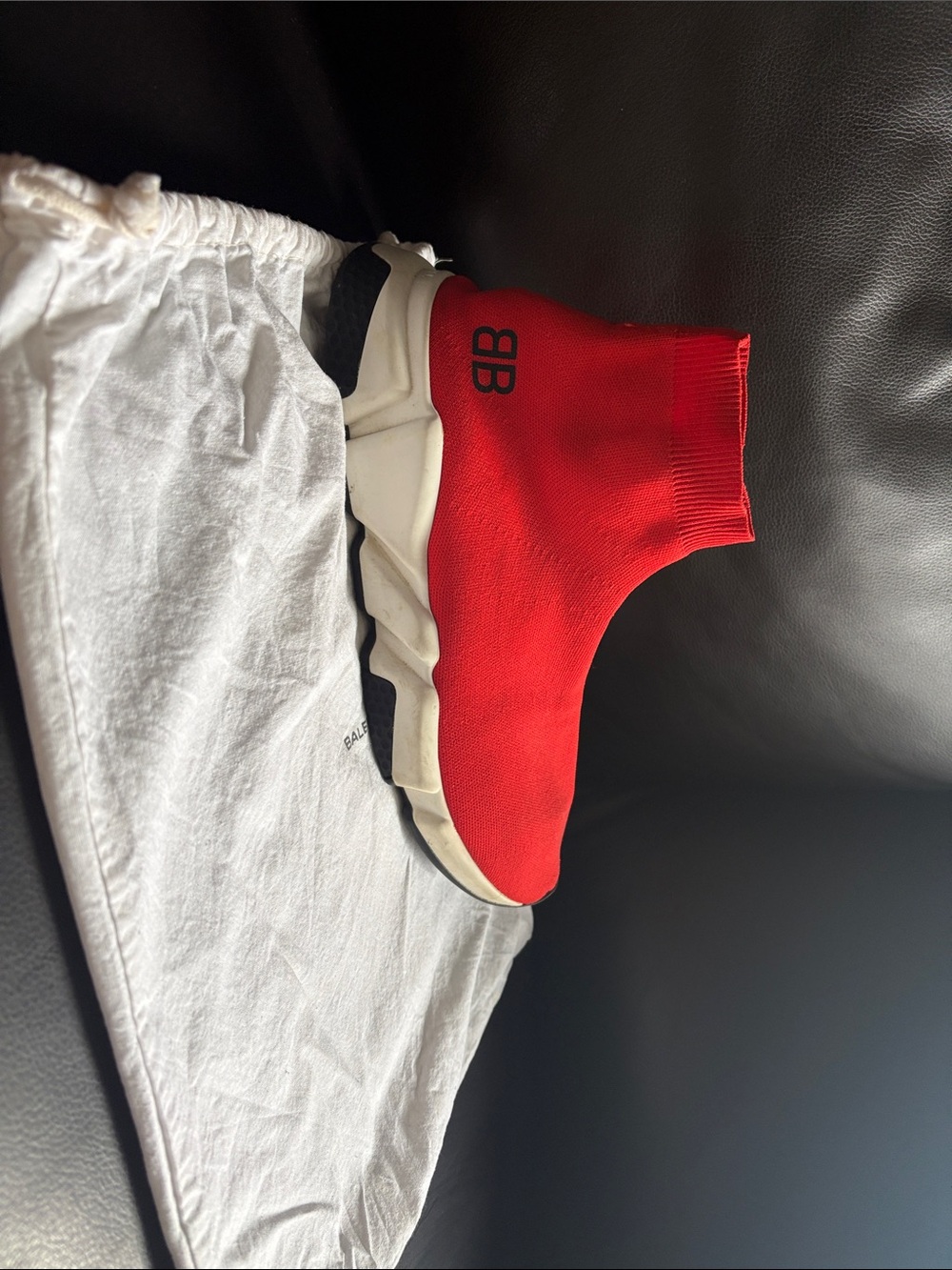 Balenciaga Red Knit Sock Sneaker with BB Logo